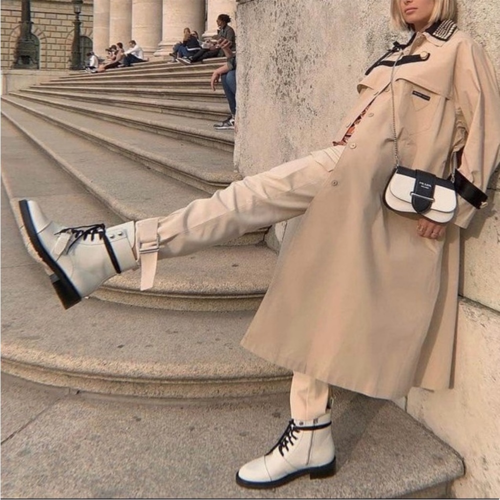 All Saints Donita Leather Combat Boots in Ivory 7